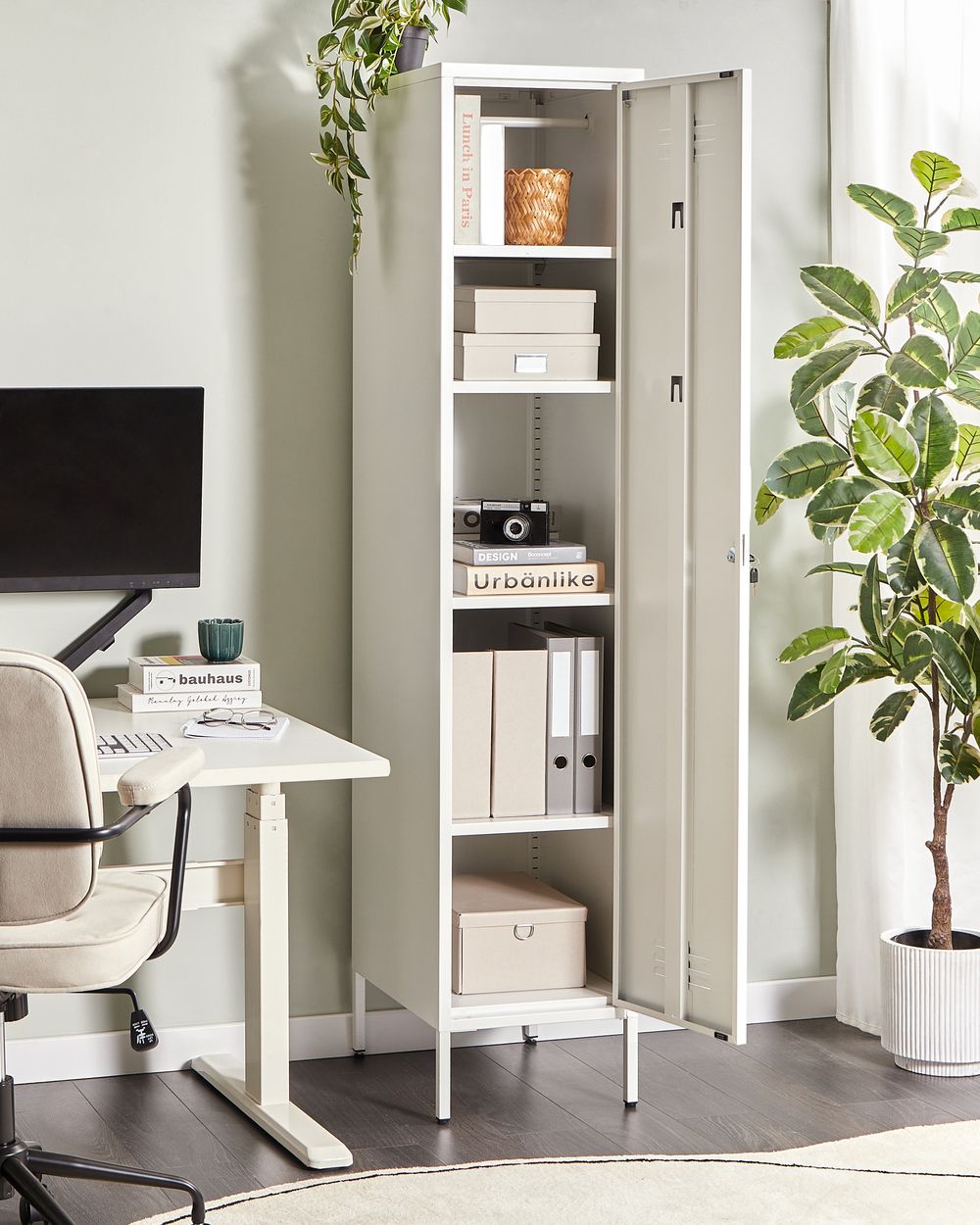 Armadietto in metallo bianco con 5 ripiani e binario Ufficio domestico moderno