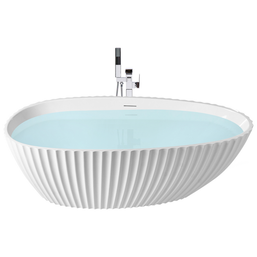 Vasca da bagno ovale moderna freestanding 170 x 78 cm in acrilico finitura scanalata bianco lucido da bagno TEFE