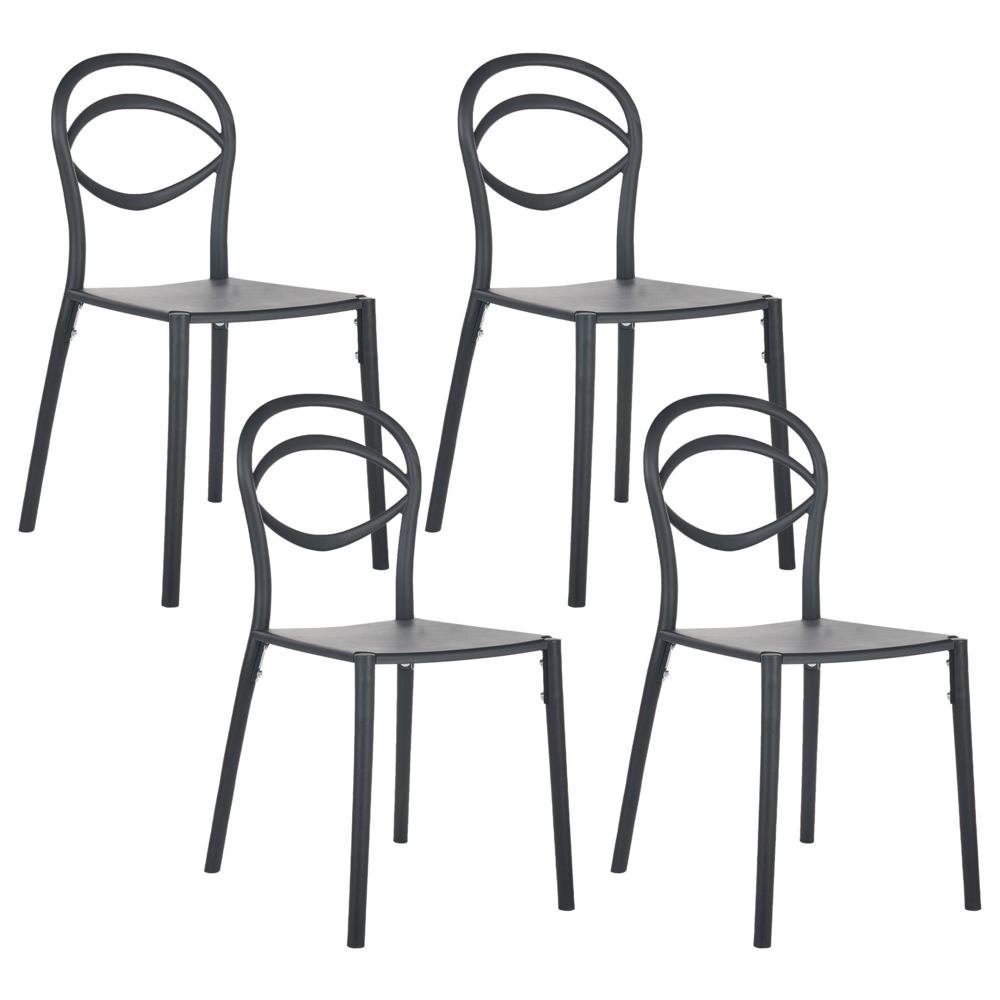Set di 4 sedie da giardino leggere e resistenti alle intemperie colore nero stile moderno