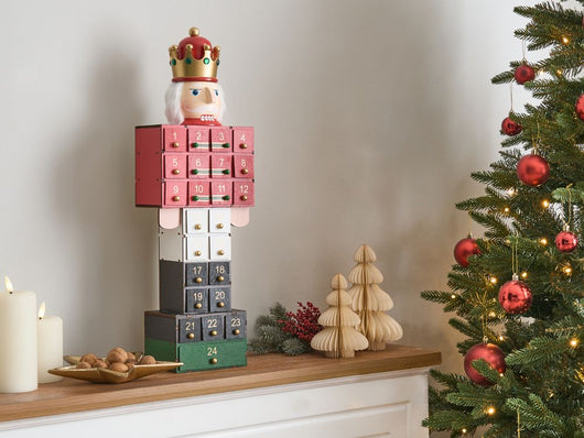 Decorazione natalizia in legno multicolore 24 piccoli cassetti Calendario dell'Avvento Schiaccianoci