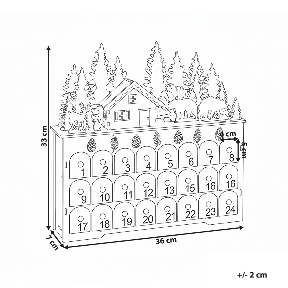 Decorazione natalizia in legno marrone chiaro illuminata con luci LED Calendario dell'Avvento a batteria Scenario natalizio