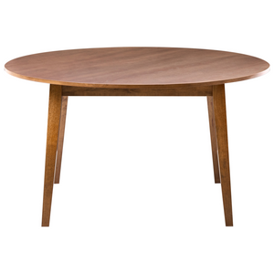 Tavolo da pranzo marrone scuro MDF impiallacciato rovere Base in legno di gomma 140 cm Piano del tavolo rotondo Moderno