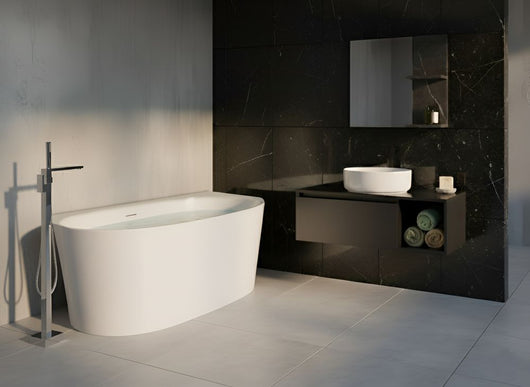 Vasca da bagno in acrilico ovale a filo parete 150 x 79 cm Bianca stile moderno