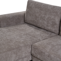 Divano letto angolare a 3 posti con braccioli contenitori rivestito in ciniglia tortora lato sinistro stile moderno