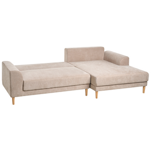 Divano letto angolare a 3 posti con braccioli contenitori rivestito in ciniglia marrone chiaro lato sinistro stile moderno