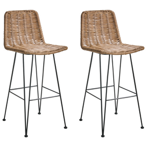 Set di sedie da bar per cucina e sala da pranzo in rattan rustico boho marrone Cassita