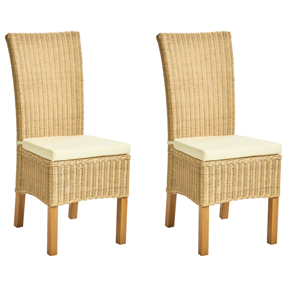 Set di 2 sedie da pranzo in rattan intrecciato con schienale alto per soggiorno colore naturale