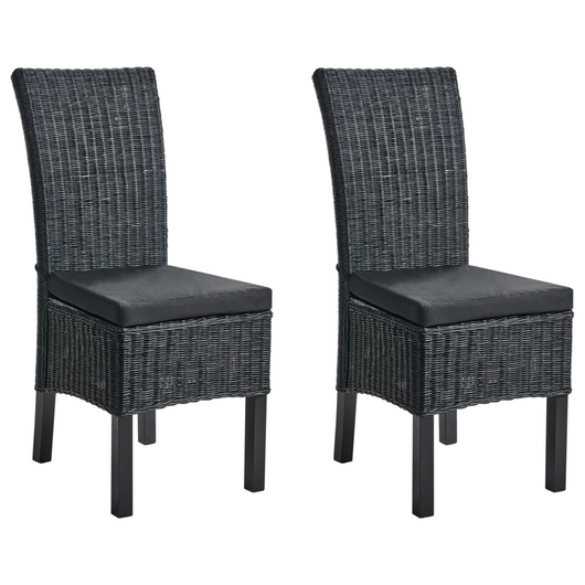 Set di 2 sedie da pranzo in rattan intrecciato con schienale alto per soggiorno colore nero