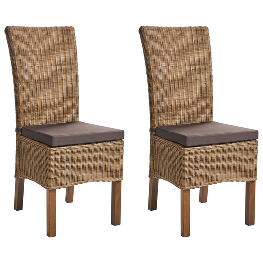 Set di 2 sedie da pranzo in rattan intrecciato con schienale alto per soggiorno colore marrone