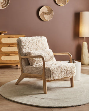 Poltrona in tessuto beige Gambe in legno con braccioli e cuscino Soggiorno classico tradizionale