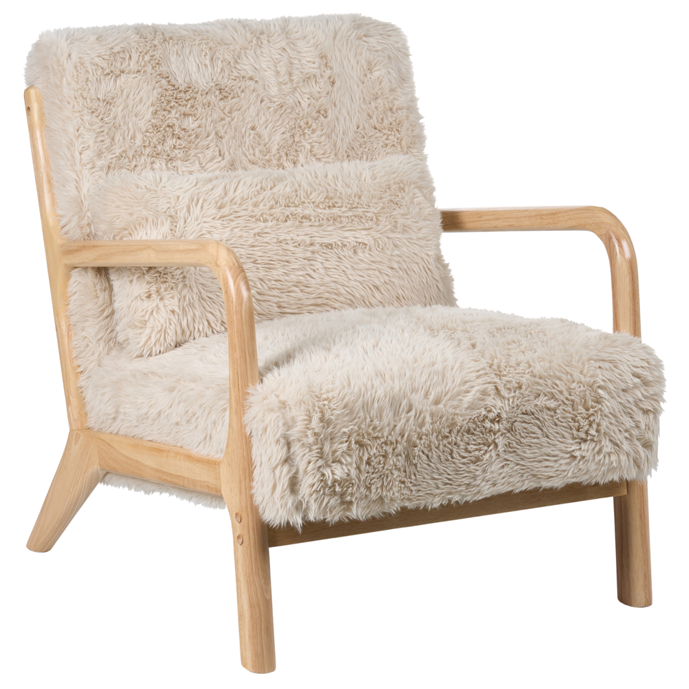 Poltrona in tessuto beige Gambe in legno con braccioli e cuscino Soggiorno classico tradizionale