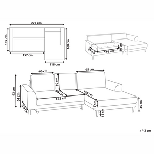 Divano letto angolare a 3 posti con braccioli contenitori rivestito in ciniglia beige lato sinistro stile moderno
