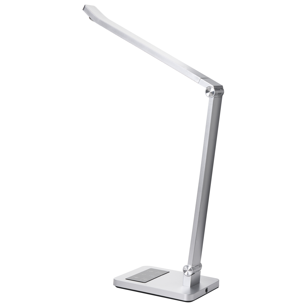 Lampada da scrivania a LED sintetico Braccio regolabile Paralume rotante Dimmer Sensore di movimento 3 colori Casa Ufficio Argento