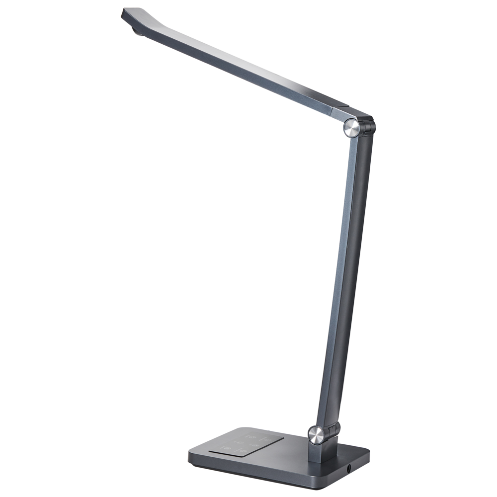 Lampada da scrivania a LED sintetico Braccio regolabile Paralume rotante Dimmer Sensore di movimento 3 colori Casa Ufficio Grigio