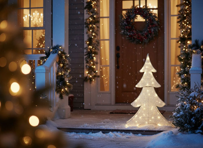 Decorazione natalizia da esterno a LED Albero di Natale 95 cm Decorazione natalizia da giardino Illuminata Bianca