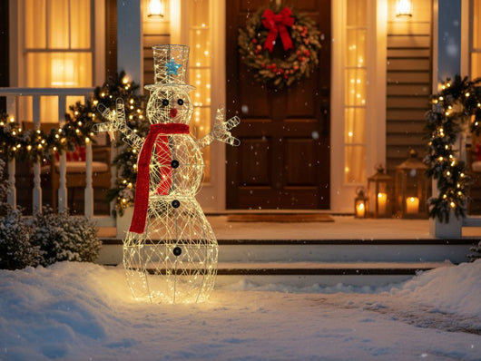 Decorazione natalizia da esterno a LED Pupazzo di neve 93 cm Ornamento natalizio da giardino Illuminato Bianco