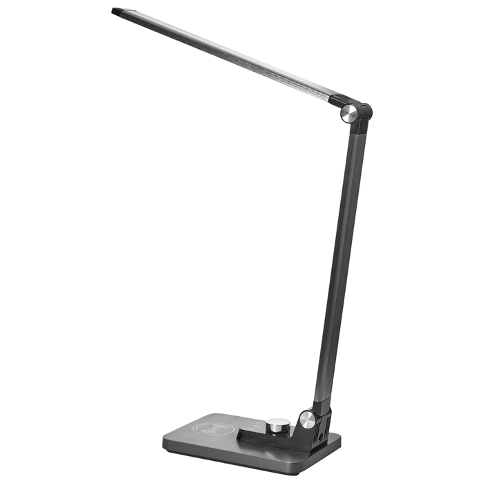 Lampada da scrivania moderna per ufficio domestico 3 modalità di temperatura Dimmer continuo Caricatore wireless Alluminio Materiale sintetico Nero