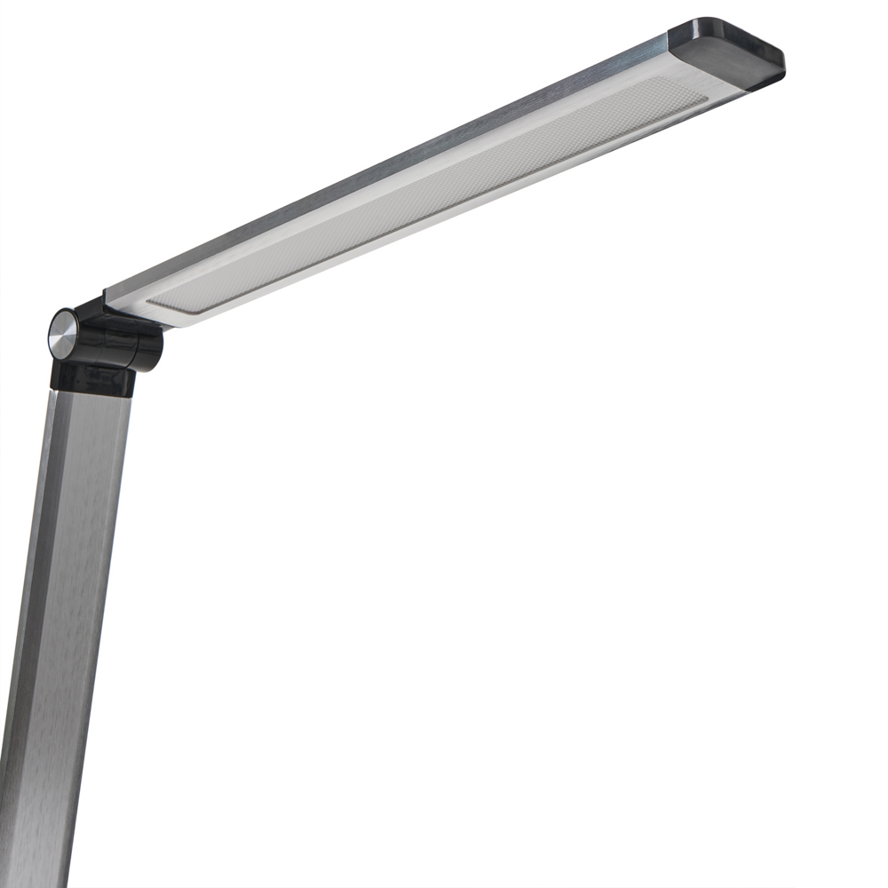 Lampada da scrivania moderna per ufficio domestico 3 modalità di temperatura Dimmer continuo Caricatore wireless Alluminio Materiale sintetico Argento