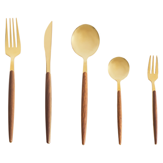 Set di posate Modern Glam 30 pezzi Coltello Forchetta Cucchiaio Cucchiaino da tè Forchetta da frutta Materiale sintetico Acciaio inossidabile Oro