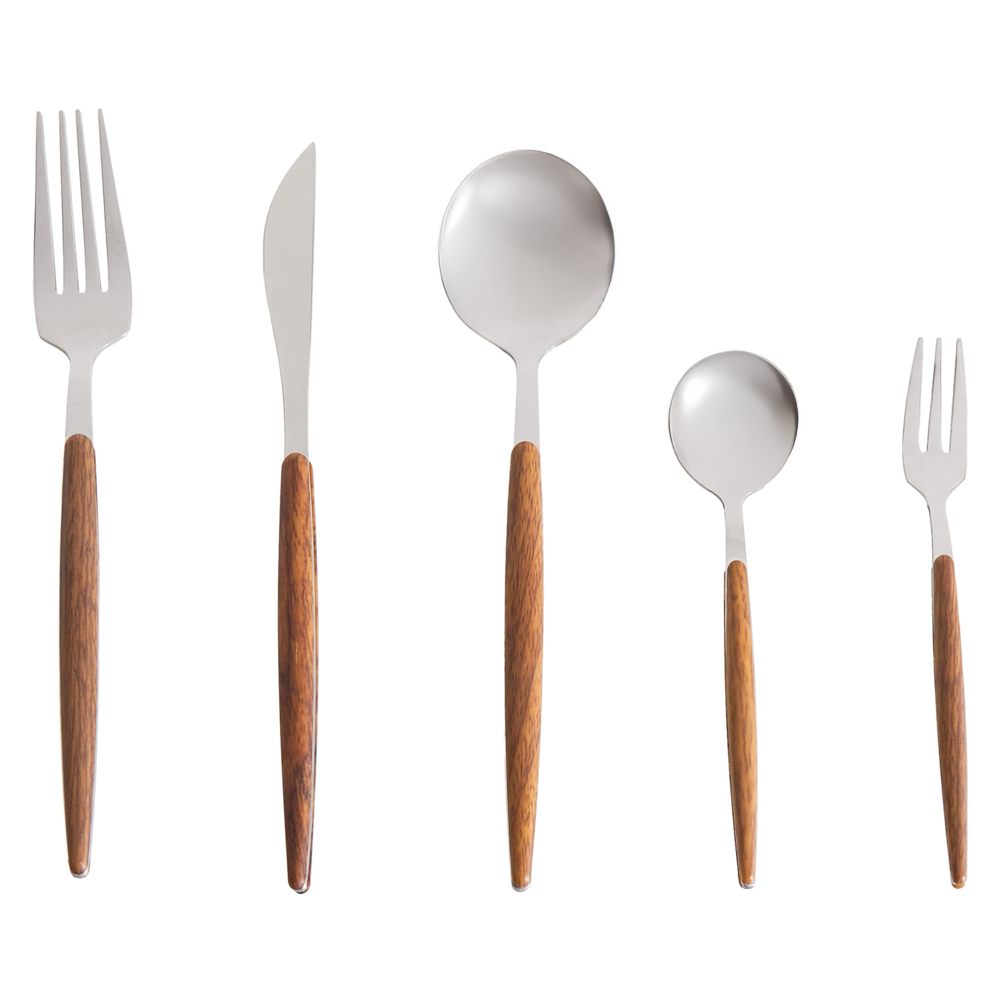 Set di posate Modern Glam 30 pezzi Coltello Forchetta Cucchiaio Cucchiaino da tè Forchetta da frutta Materiale sintetico Acciaio inossidabile argento