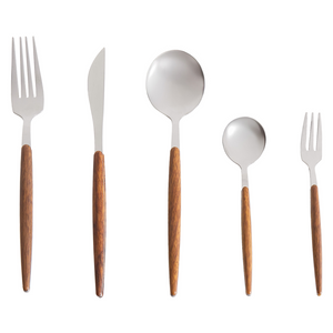 Set di posate Modern Glam 30 pezzi Coltello Forchetta Cucchiaio Cucchiaino da tè Forchetta da frutta Materiale sintetico Acciaio inossidabile argento