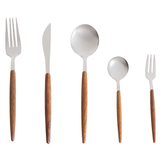 Set di posate Modern Glam 30 pezzi Coltello Forchetta Cucchiaio Cucchiaino da tè Forchetta da frutta Materiale sintetico Acciaio inossidabile argento