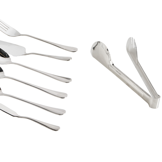 Set di posate 7 pezzi Coltello da burro Forchetta da pesce Forchetta da insalata Paletta da torta Pinze da cucina Cucchiaio da verdure Acciaio inossidabile Argento