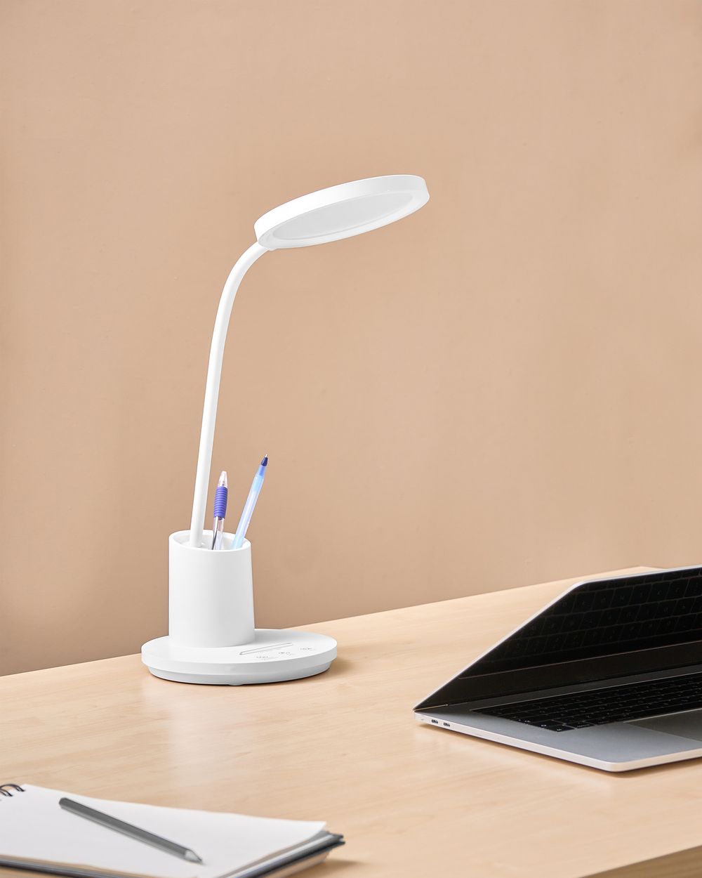 Lampada da scrivania per ufficio bianca illuminazione da tavolo per lettura e computer braccio regolabile dimmer continuo a scorrimento