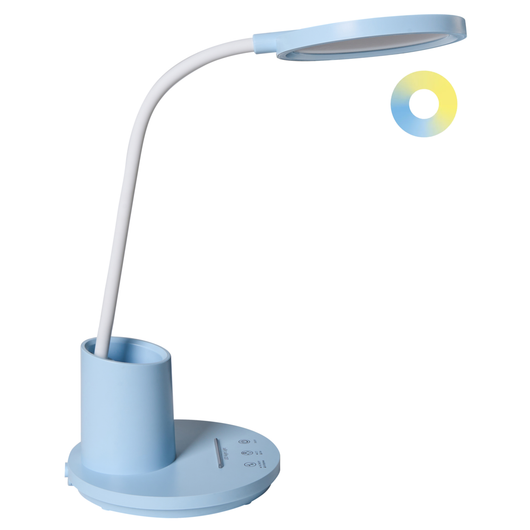 Lampada da scrivania per ufficio blu illuminazione da tavolo per lettura e computer braccio regolabile dimmer continuo a scorrimento