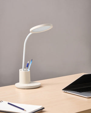 Lampada da scrivania per ufficio beige illuminazione da tavolo per lettura e computer braccio regolabile dimmer continuo a scorrimento