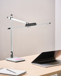 Lampada da scrivania professionale per ufficio argento illuminazione da tavolo per lettura e computer braccio regolabile dimmer continuo