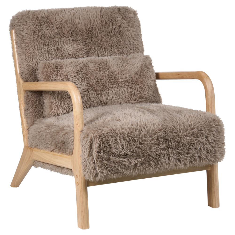 Poltrona in tessuto tortora Gambe in legno con braccioli e cuscino Soggiorno classico tradizionale