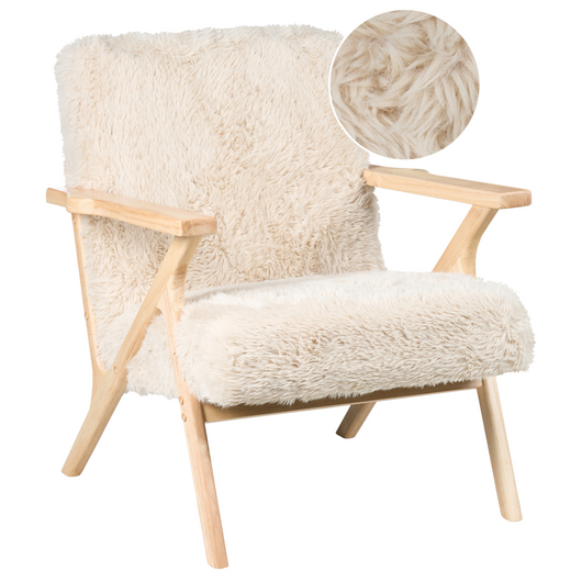 Poltrona da salotto con Rivestimento in pelliccia e Struttura in legno beige chiaro stile retrò