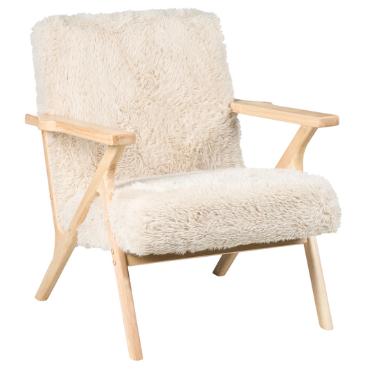 Poltrona da salotto con Rivestimento in pelliccia e Struttura in legno beige chiaro stile retrò