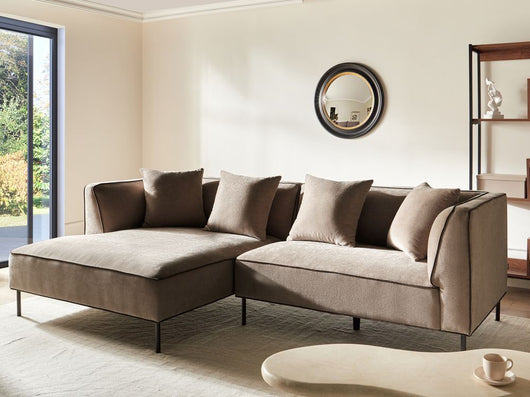 Divano angolare a 3 posti Marrone chiaro Rivestimento in tessuto a destra con braccioli Soggiorno in stile moderno