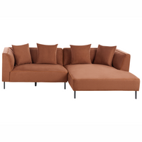 Divano angolare a 3 posti con rivestimento in tessuto marrone a sinistra e cuscini con braccioli Soggiorno in stile moderno