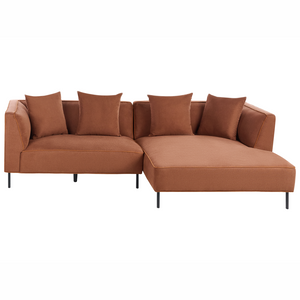 Divano angolare a 3 posti con rivestimento in tessuto marrone a sinistra e cuscini con braccioli Soggiorno in stile moderno