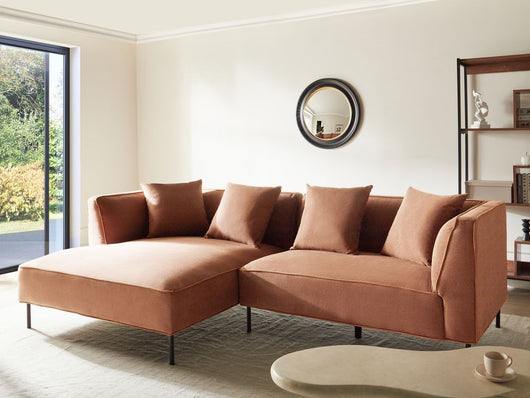 Divano angolare a 3 posti Marrone Rivestimento in tessuto a destra con braccioli Soggiorno in stile moderno