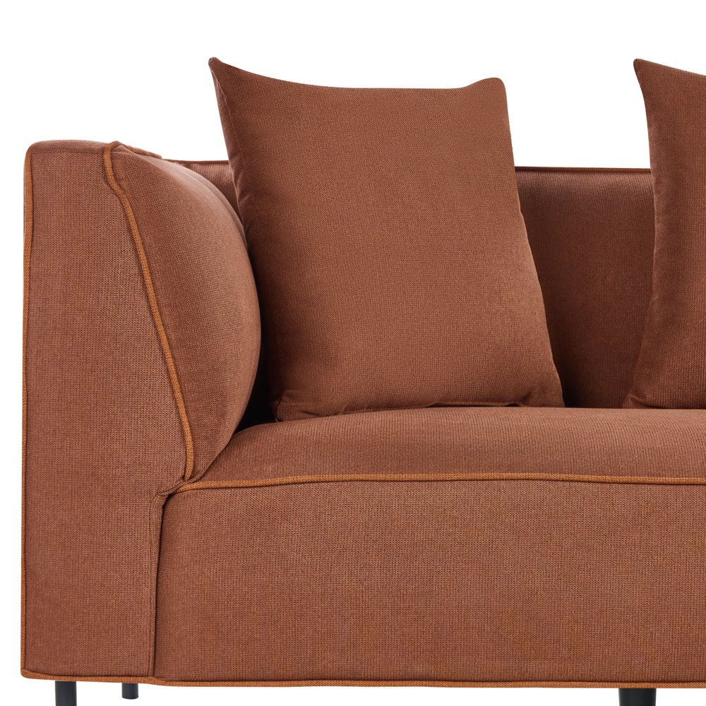 Divano angolare a 3 posti con rivestimento in tessuto marrone a sinistra e cuscini con braccioli Soggiorno in stile moderno