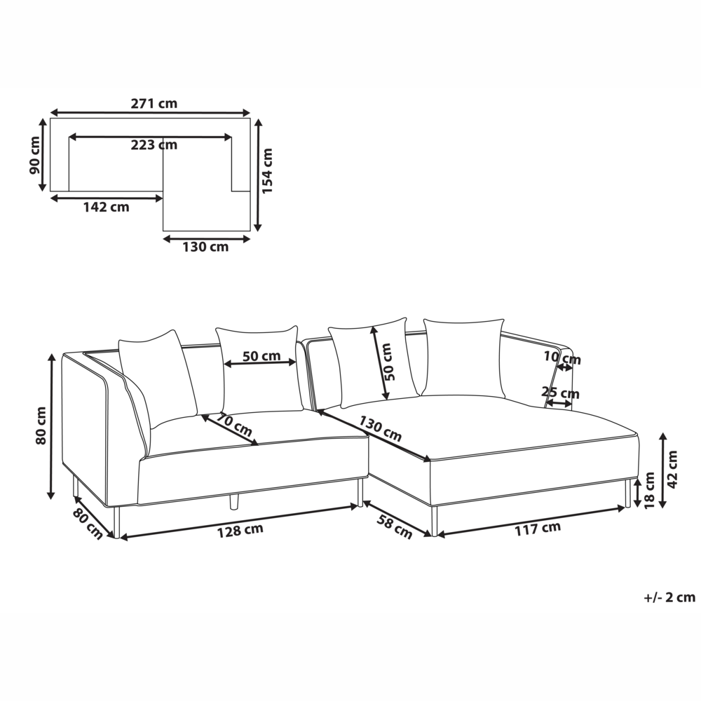 Divano angolare a 3 posti con rivestimento in tessuto marrone a sinistra e cuscini con braccioli Soggiorno in stile moderno