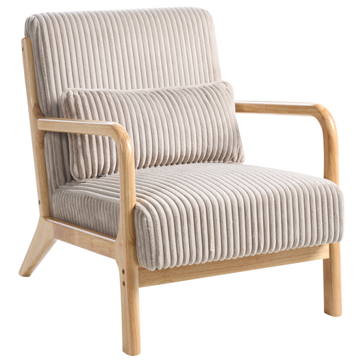 Poltrona in velluto a coste Jumbo Cord Striped Rivestimento in stile vintage Struttura in legno Beige