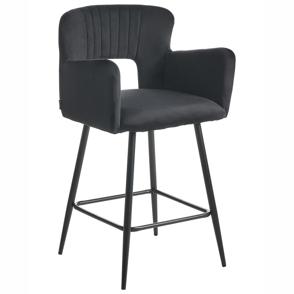 Set di 2 sgabelli da bar velluto nero braccioli schienale intagliato gambe in metallo moderna industriale