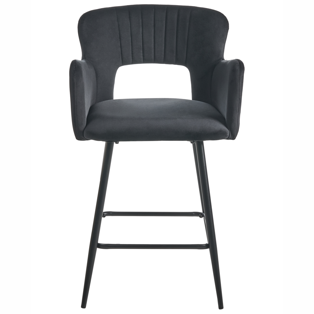 Set di 2 sgabelli da bar velluto nero braccioli schienale intagliato gambe in metallo moderna industriale