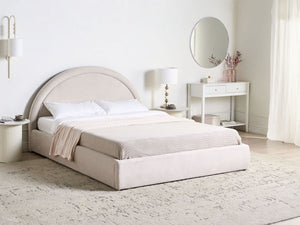 Letto matrimoniale contenitore Rivestimento in velluto beige 140 x 200 cm con testiera a doghe