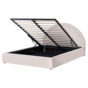 Letto matrimoniale contenitore Rivestimento in velluto beige 140 x 200 cm con testiera a doghe