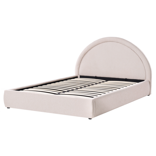 Letto matrimoniale contenitore Rivestimento in velluto beige 140 x 200 cm con testiera a doghe