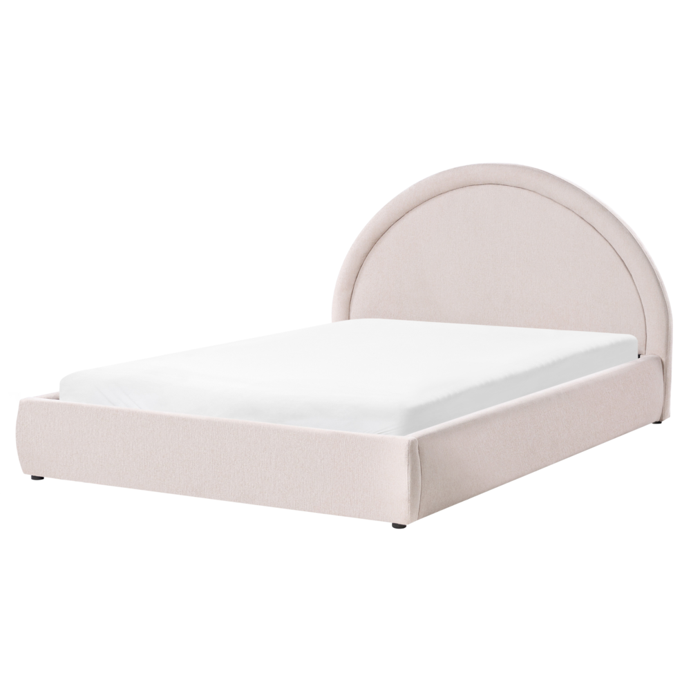 Letto matrimoniale contenitore Rivestimento in velluto beige 140 x 200 cm con testiera a doghe