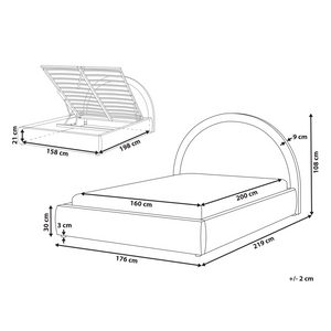 Letto matrimoniale contenitore Rivestimento in velluto beige 140 x 200 cm con testiera a doghe