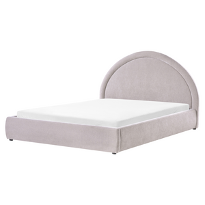 Letto imbottito in tessuto tortora 160 x 200 cm, contenitore rialzabile con testiera e rete a doghe