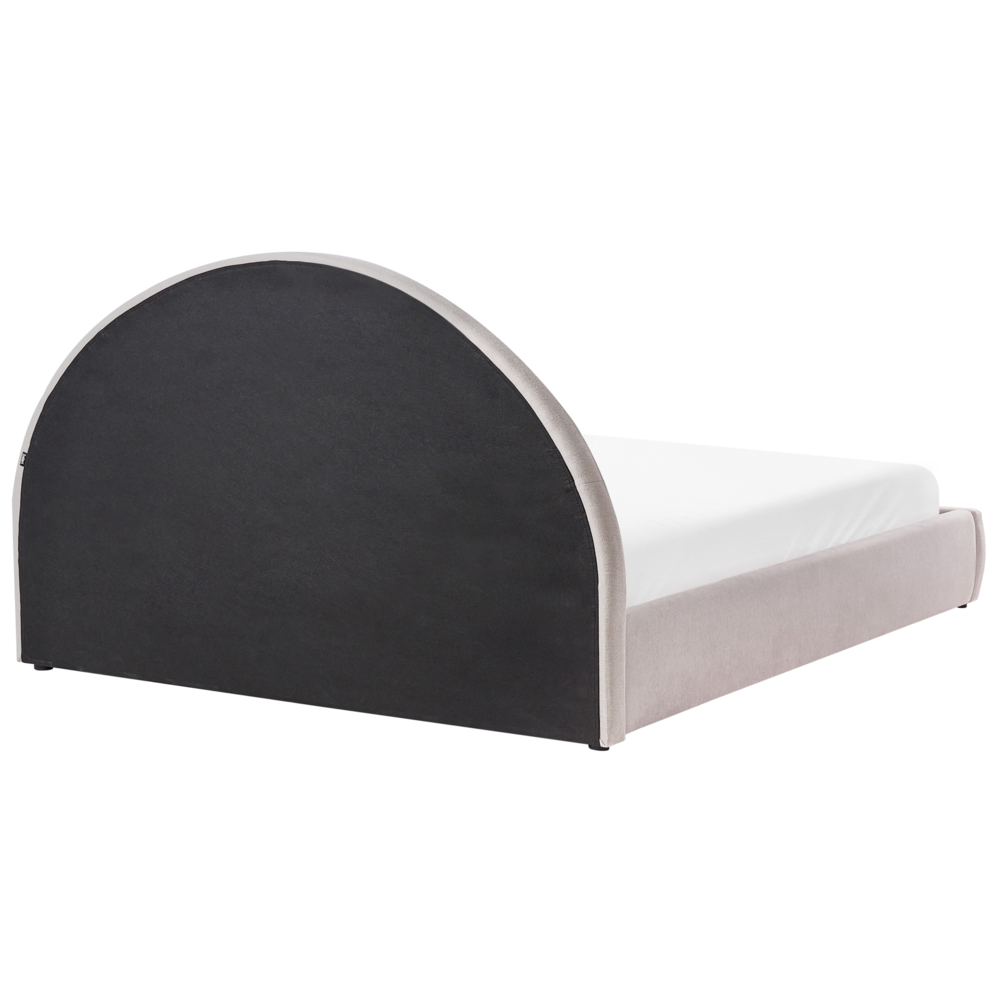 Letto imbottito in tessuto tortora 160 x 200 cm, contenitore rialzabile con testiera e rete a doghe